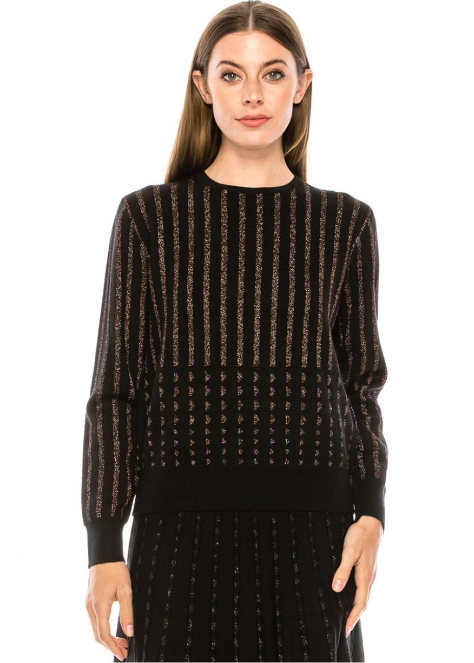 Striped Lurex Sweater In Golden And Black Modest Women Clothing Yal